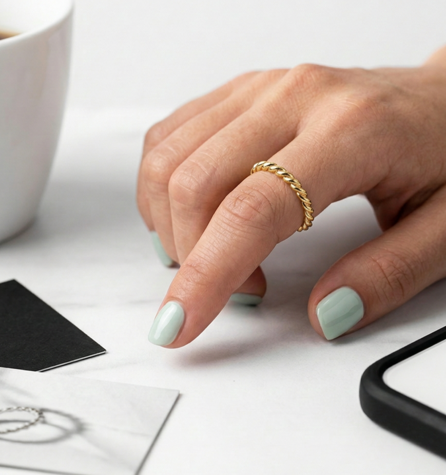 18K Gold Filled Thin, Flat Rope Chain Ring