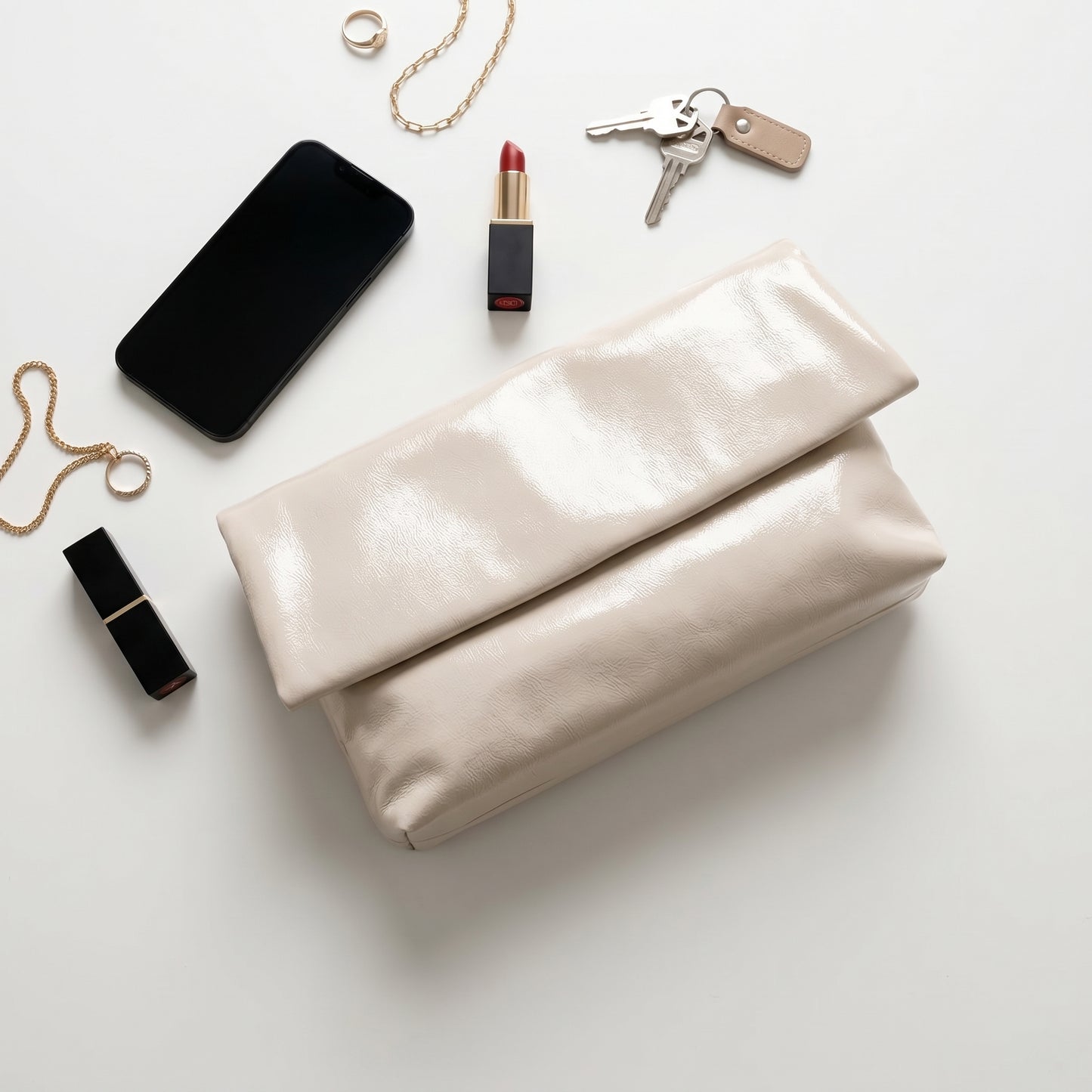 Billini Metallic Chalk Crinkle Patent Rylee Clutch