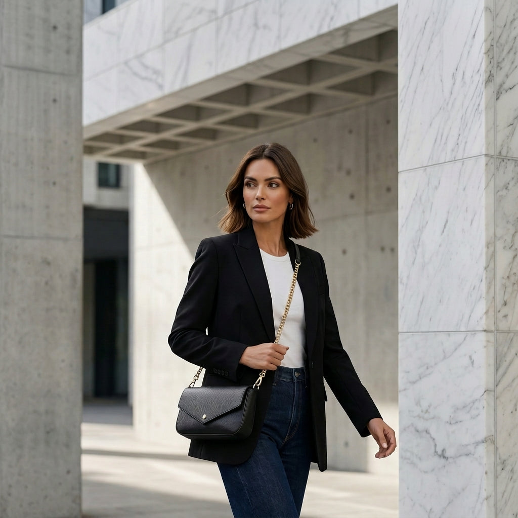 Italian Leather Busta Classica Black Handbag