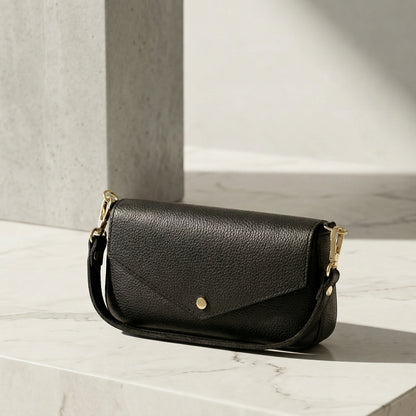 Italian Leather Busta Classica Black Handbag
