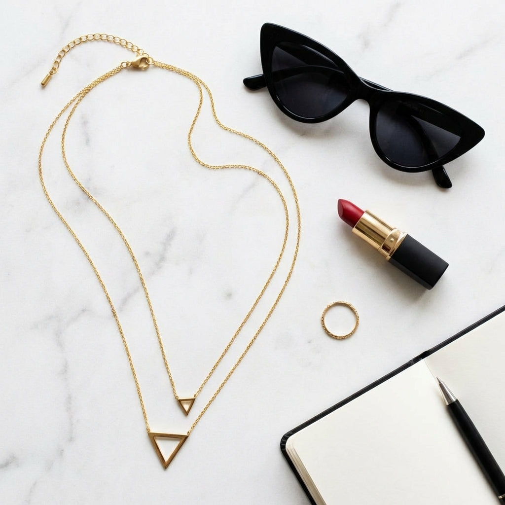 Double Triangle Gold Minimalist Necklace