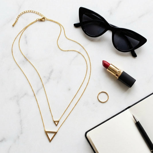 Double Triangle Gold Minimalist Necklace