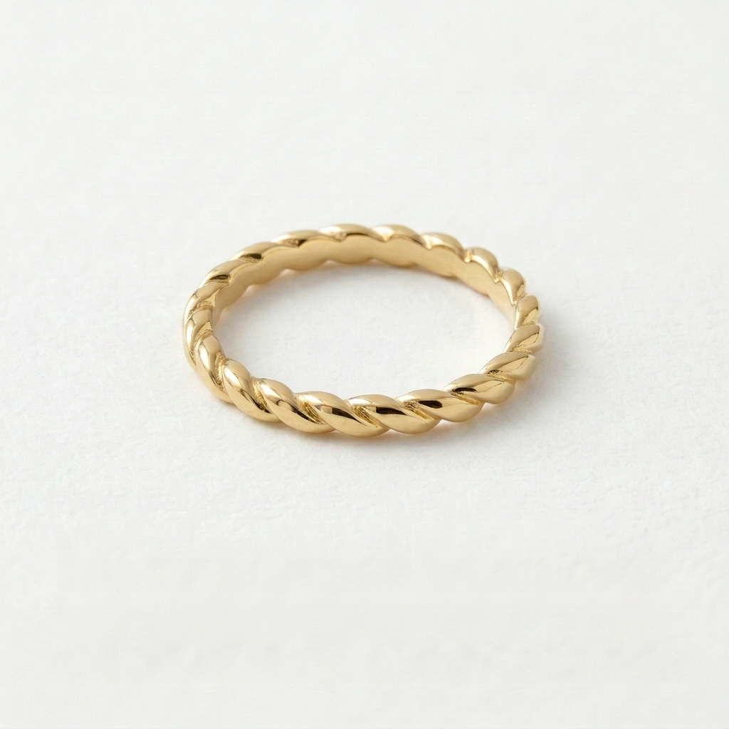 18K Gold Filled Thin, Flat Rope Chain Ring