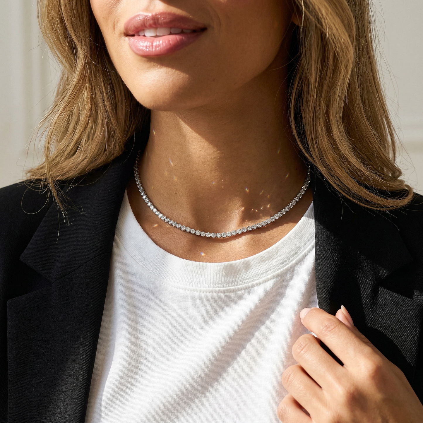 Demi-Fine Silver Tennis Necklace