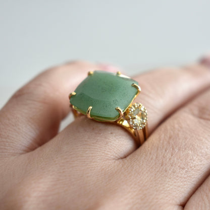 Deux 18k Gold Mint Green Emerald Quartz and Prasiolite Ring