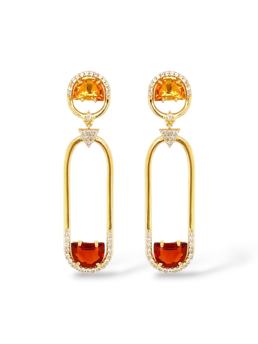 Pendulum Madeira Citrine and Yellow Citrine Gold Earrings