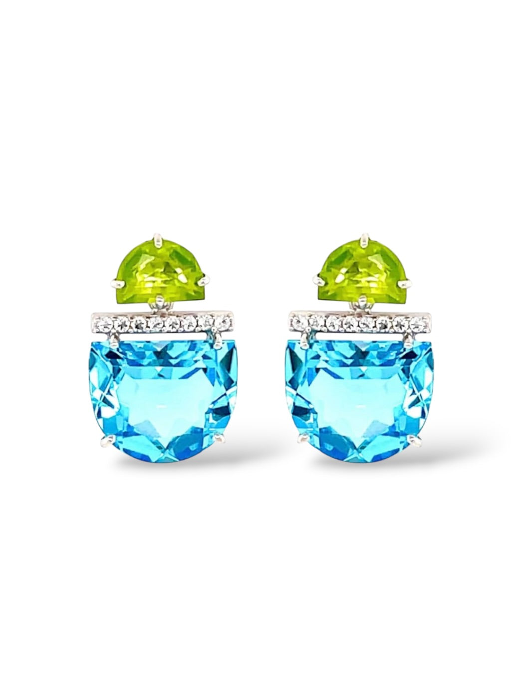 Pendulum Blue Topaz and Peridot Earrings
