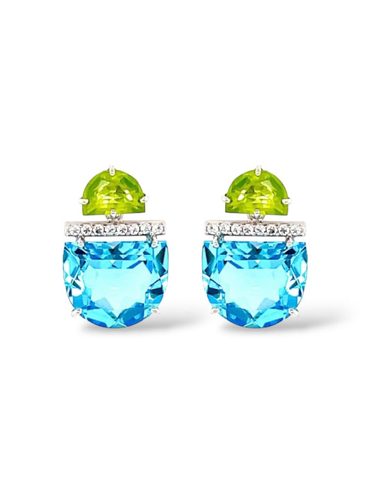 Pendulum Blue Topaz and Peridot Earrings