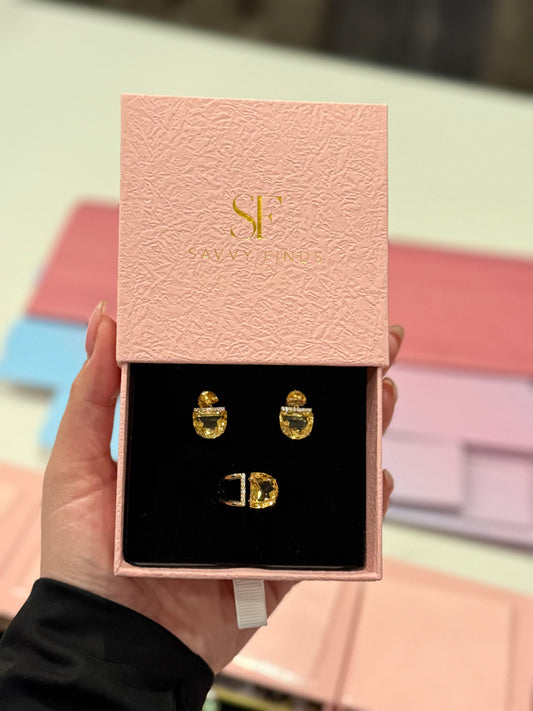 Vianna Brasil Pendulum 18k Yellow Gold Yellow Citrine and White Topaz Earring & Ring Set