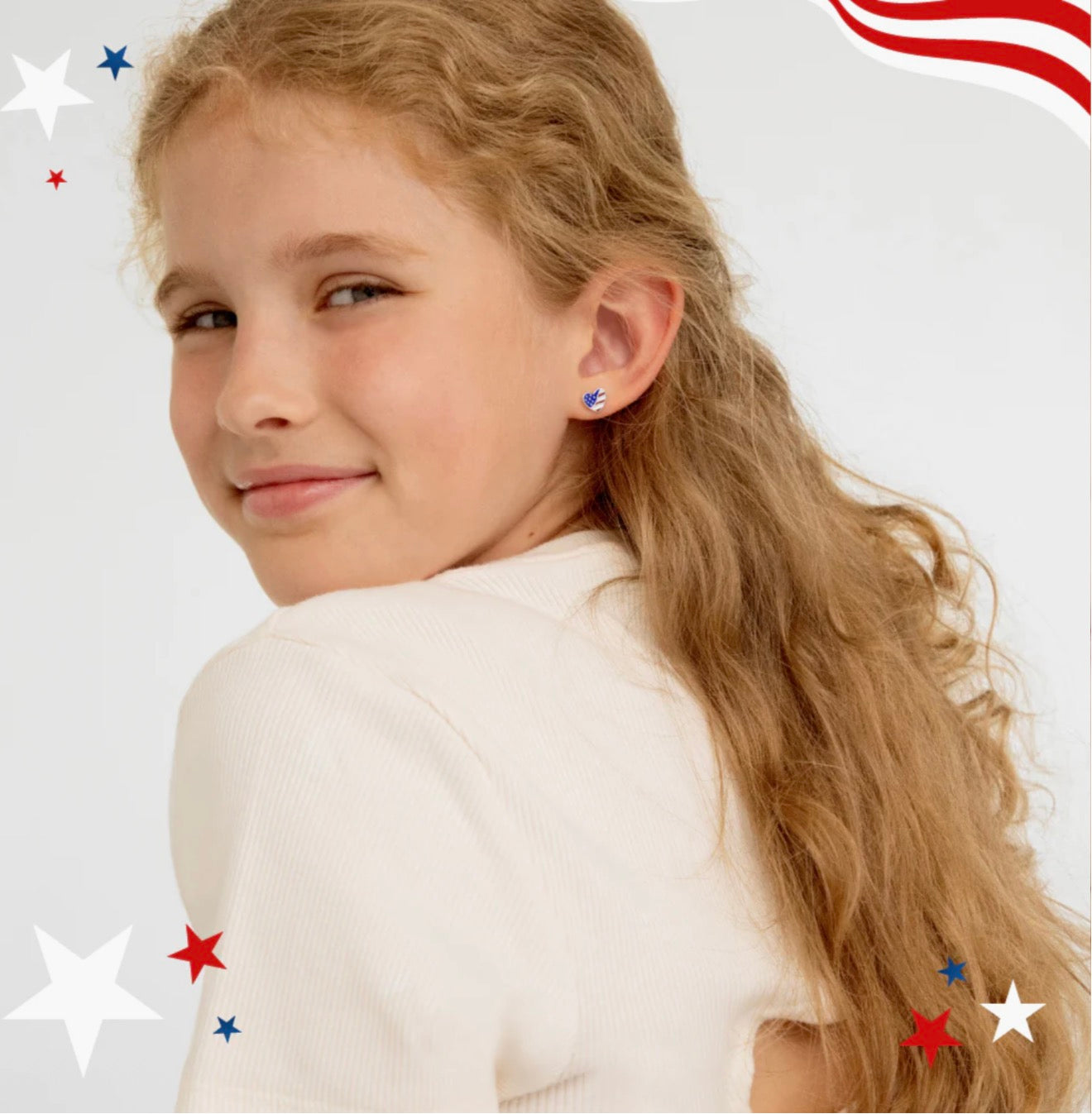 Patriotic Heart Sterling Silver Screw Back Earrings
