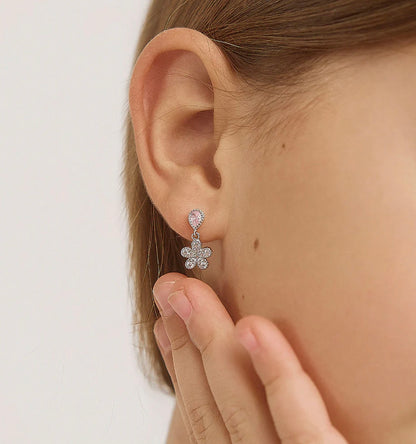 Groovy CZ Flower Dangle Girl Earrings