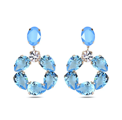 Maestro Italy Pera Hoop Earrings Sterling Silver, Rhodium Plated with Aquamarine Swarovski Crystals