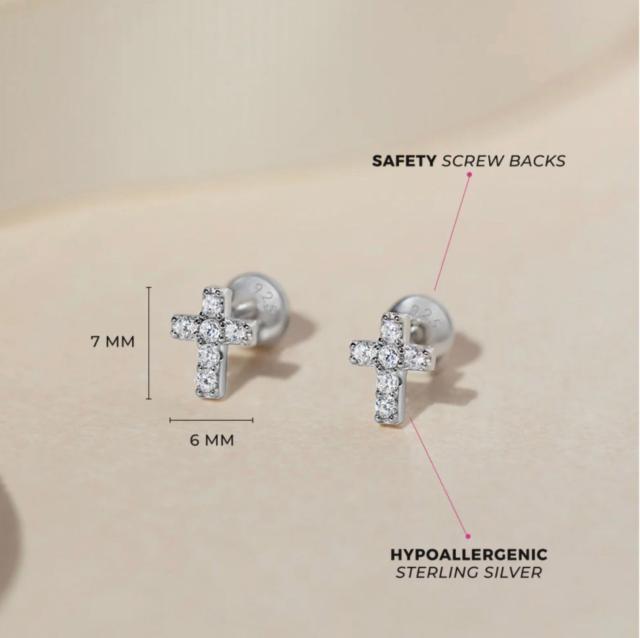 Perfect Cross Sterling Silver 7mm Screw Back Earrings