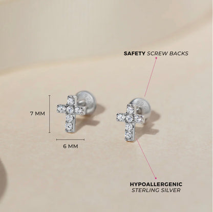 Perfect Cross Sterling Silver 7mm Screw Back Earrings