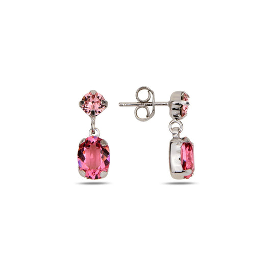 Pair of pink gemstone earrings on a white background