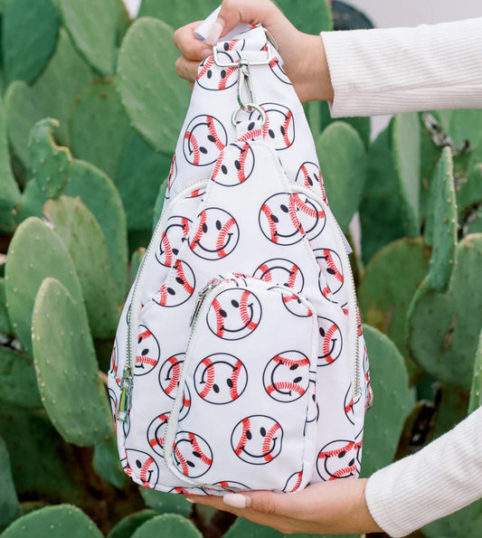 white baseball sling bag 