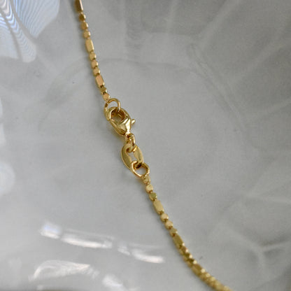 18K Gold Filled, 1 mm Flat Beaded Bar Chain Necklace