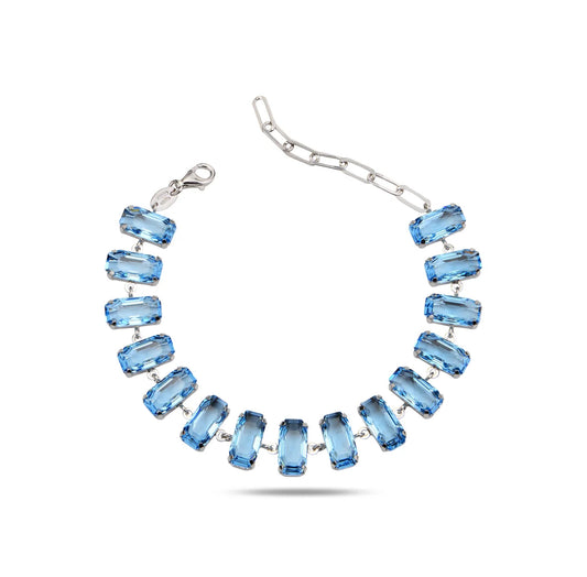 Maestro Italy Alto Tamtur Bracelet, Sterling Silver, Rhodium-Plated, Aquamarine Swarovski Crystals