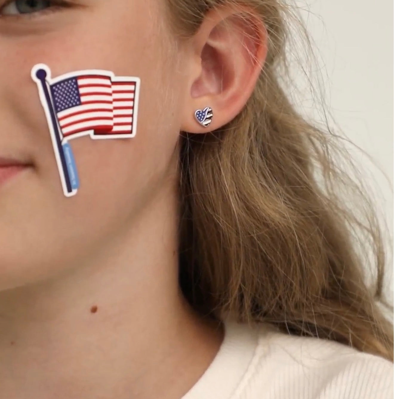 Patriotic Heart Sterling Silver Screw Back Earrings