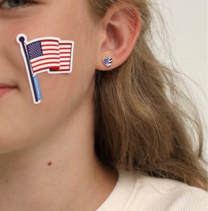 Patriotic Heart Sterling Silver Screw Back Earrings