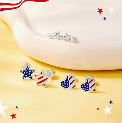 Patriotic Heart Sterling Silver Screw Back Earrings
