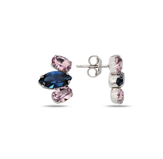 Maestro Italy Neptune Stud Earrings Sterling Silver, Rhodium Plated with Swarovski Crystals