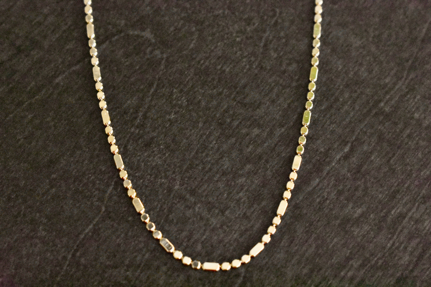 18K Gold Filled, 1 mm Flat Beaded Bar Chain Necklace