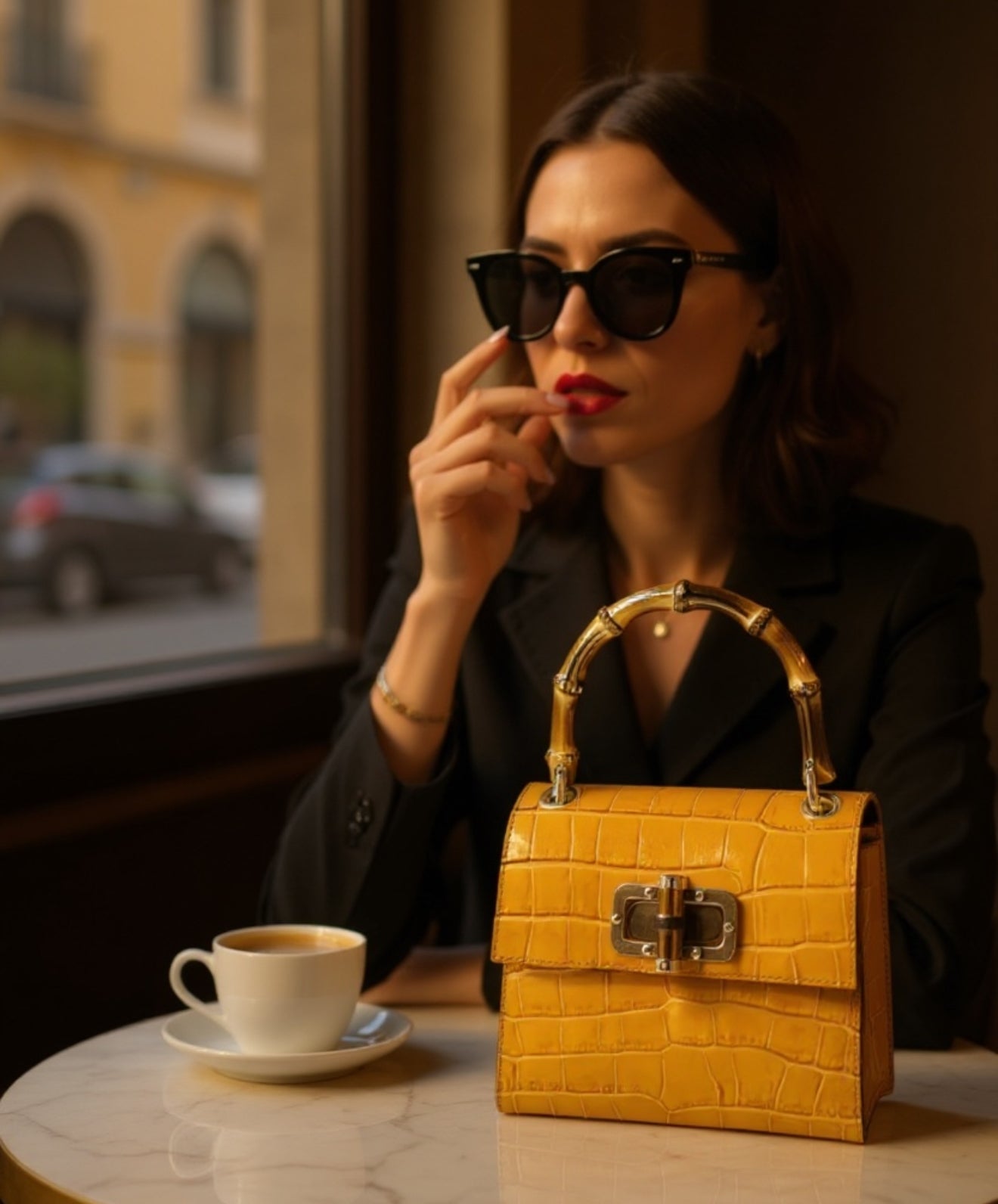 Aria Handbag Genuine Italian Leather Bamboo Handle and Crossbody Bag - Assorted Colors