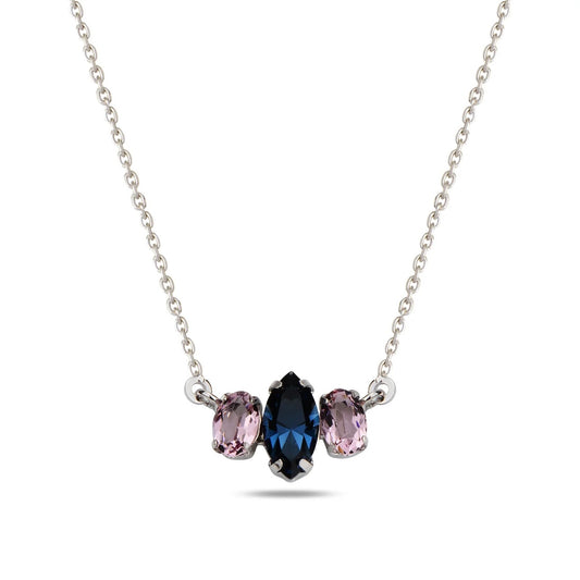 Necklace with three Swarovski crystals on a white background