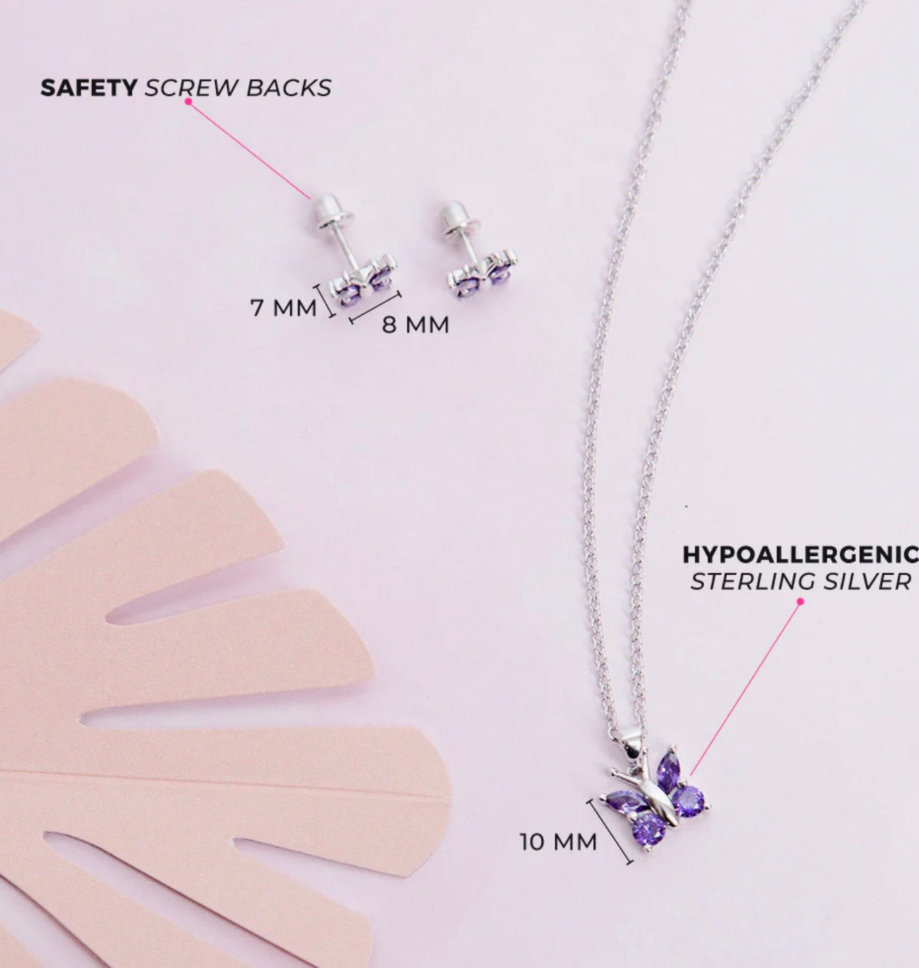 Purple CZ Butterfly Girls Jewelry Set