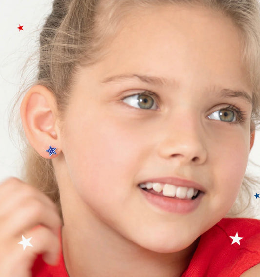 Patriotic Star Sterling Silver Screw Back Earrings