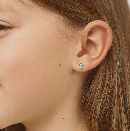 Perfect Cross Sterling Silver 7mm Screw Back Earrings