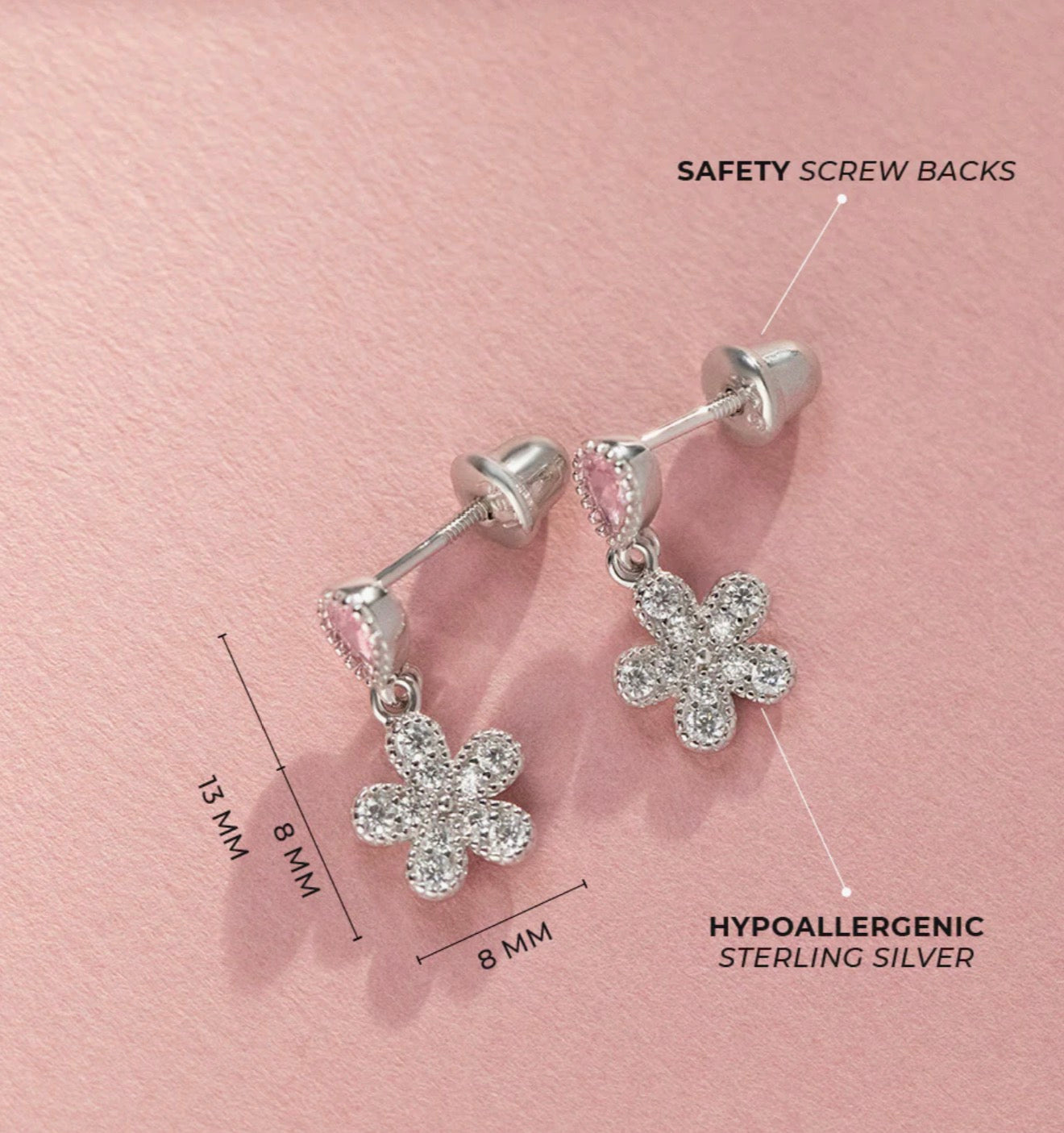 Groovy CZ Flower Dangle Girl Earrings