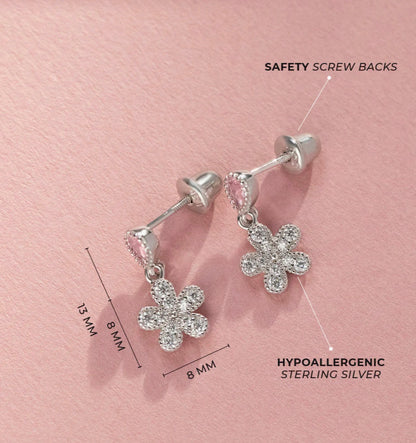 Groovy CZ Flower Dangle Girl Earrings