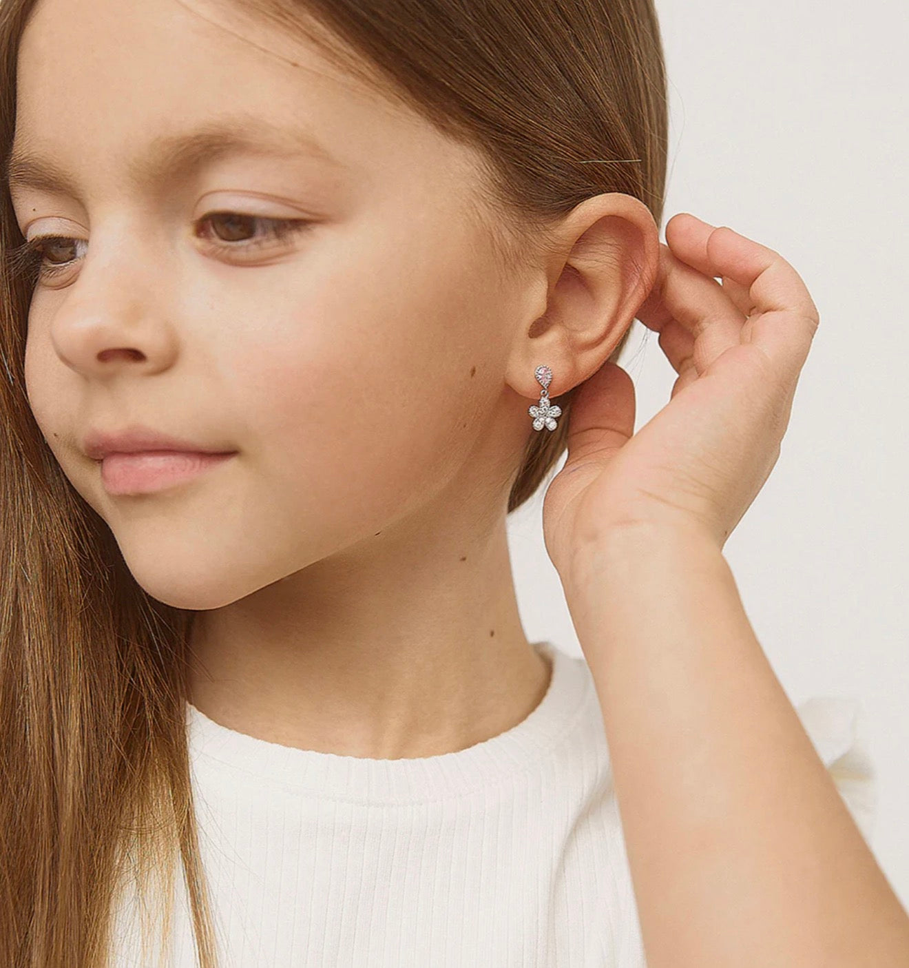 Groovy CZ Flower Dangle Girl Earrings