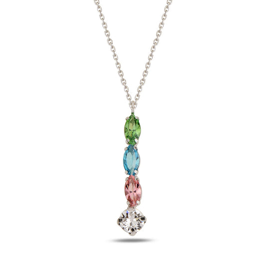 Necklace with multicolored swarovski crystals on a white background