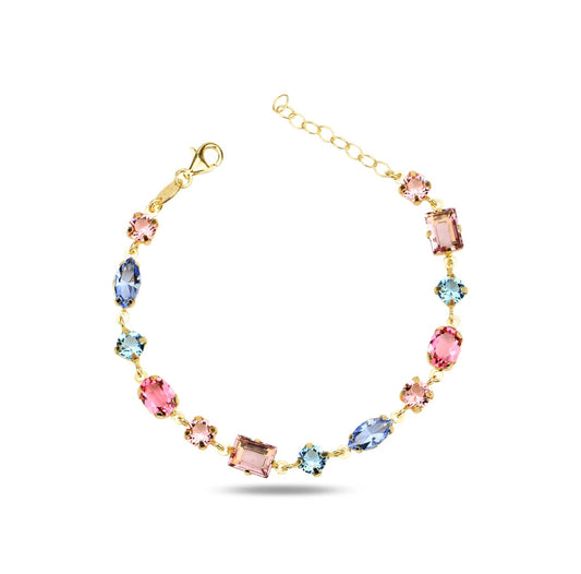 Maestro Italy Alto Tamur Bracelet, Sterling Silver, Gold-Plated, Multi-Colored Swarovski Crystals