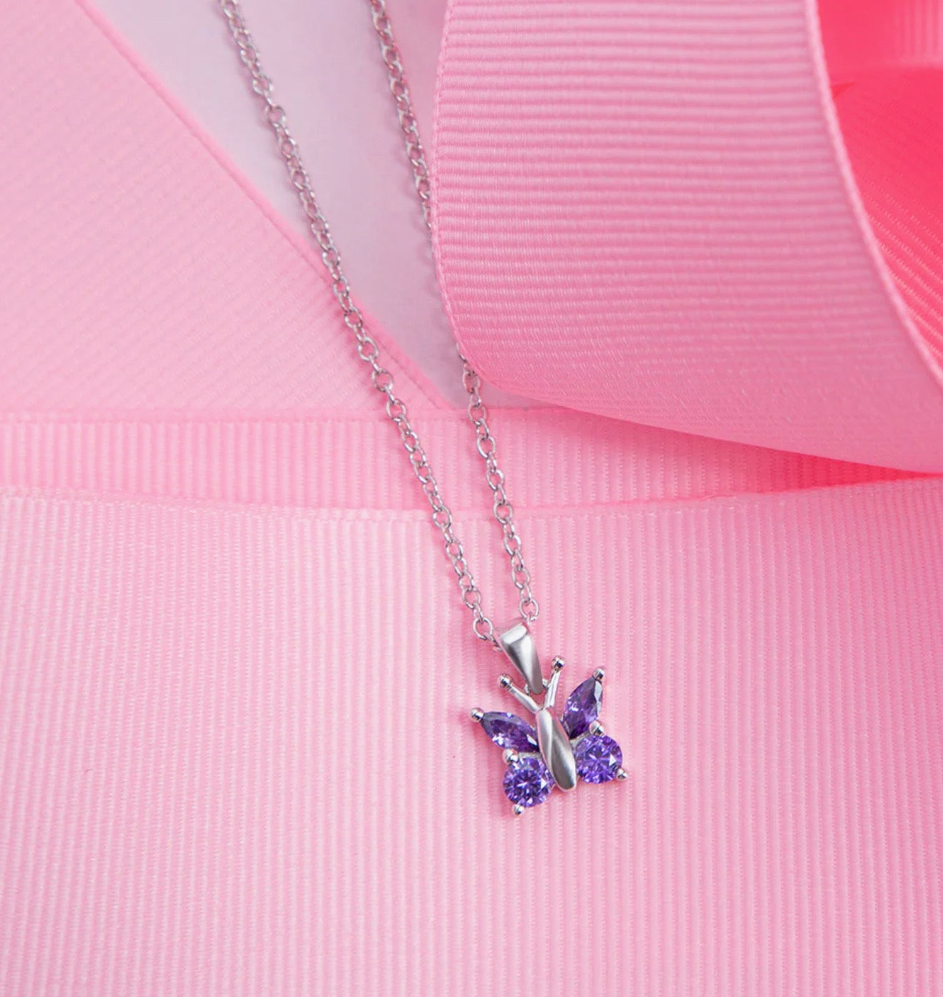 Purple CZ Butterfly Girls Jewelry Set