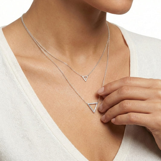 Double Triangle Silver Minimalist Necklace