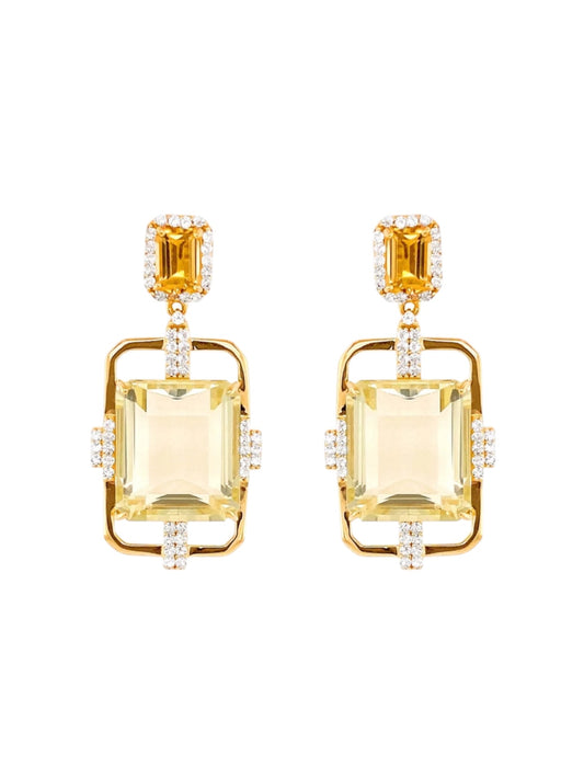 Eclectic Earrings Off White Citrine and Citrine Yellow 18k Gold