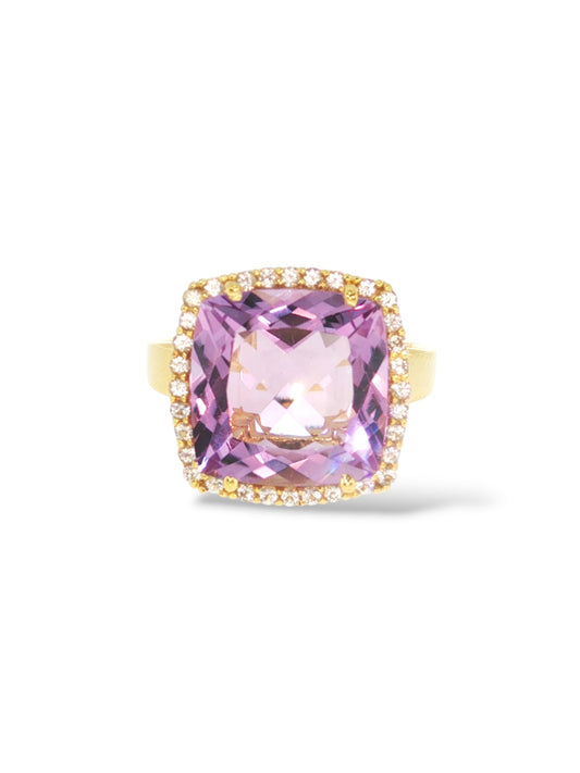 Deux 18k Yellow Gold Lilac Opal Amethyst and White Topaz Ring