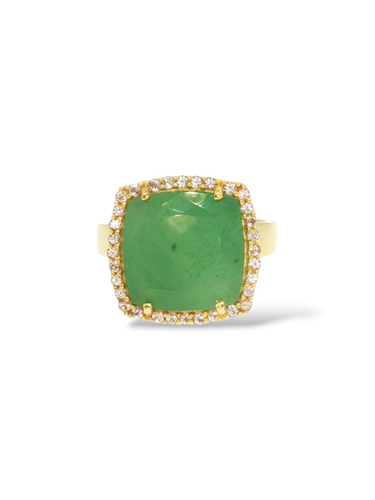 Deux 18k Yellow Gold Mint Green Emerald Quartz and White Topaz Ring