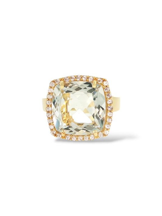 Deux Prasiolite and White Topaz Ring