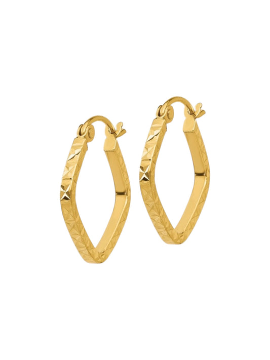 10K Yellow Gold Diamond Cut Square Hoop Earrings