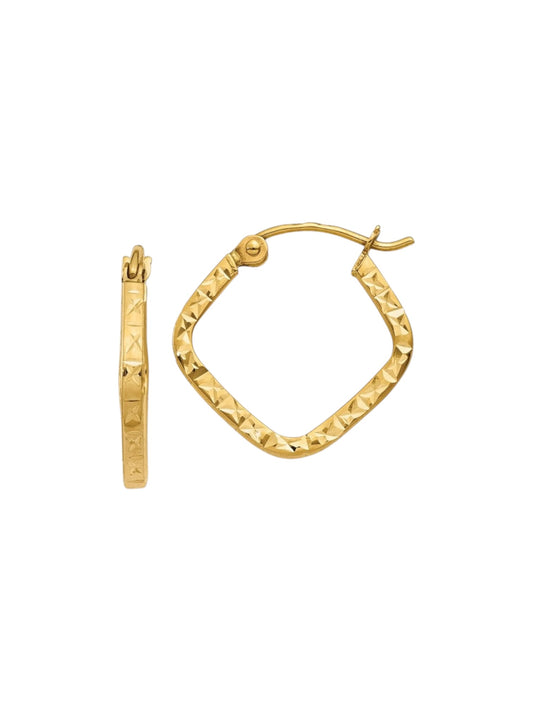 10K Yellow Gold Diamond Cut Square Hoop Earrings