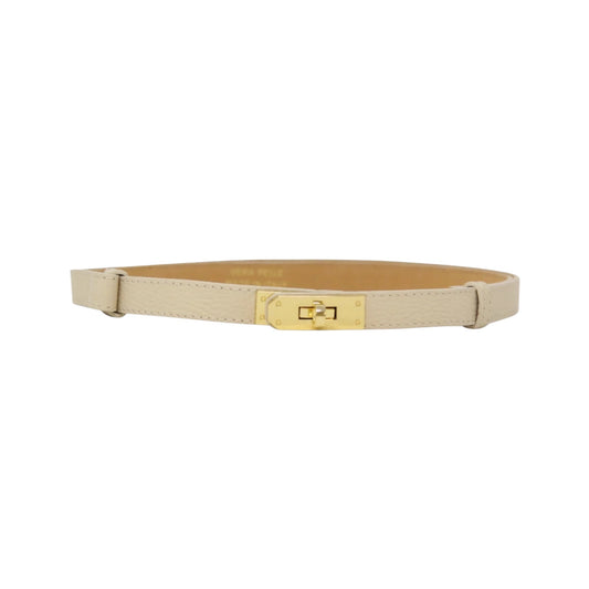 Beige belt with a gold buckle on a white background