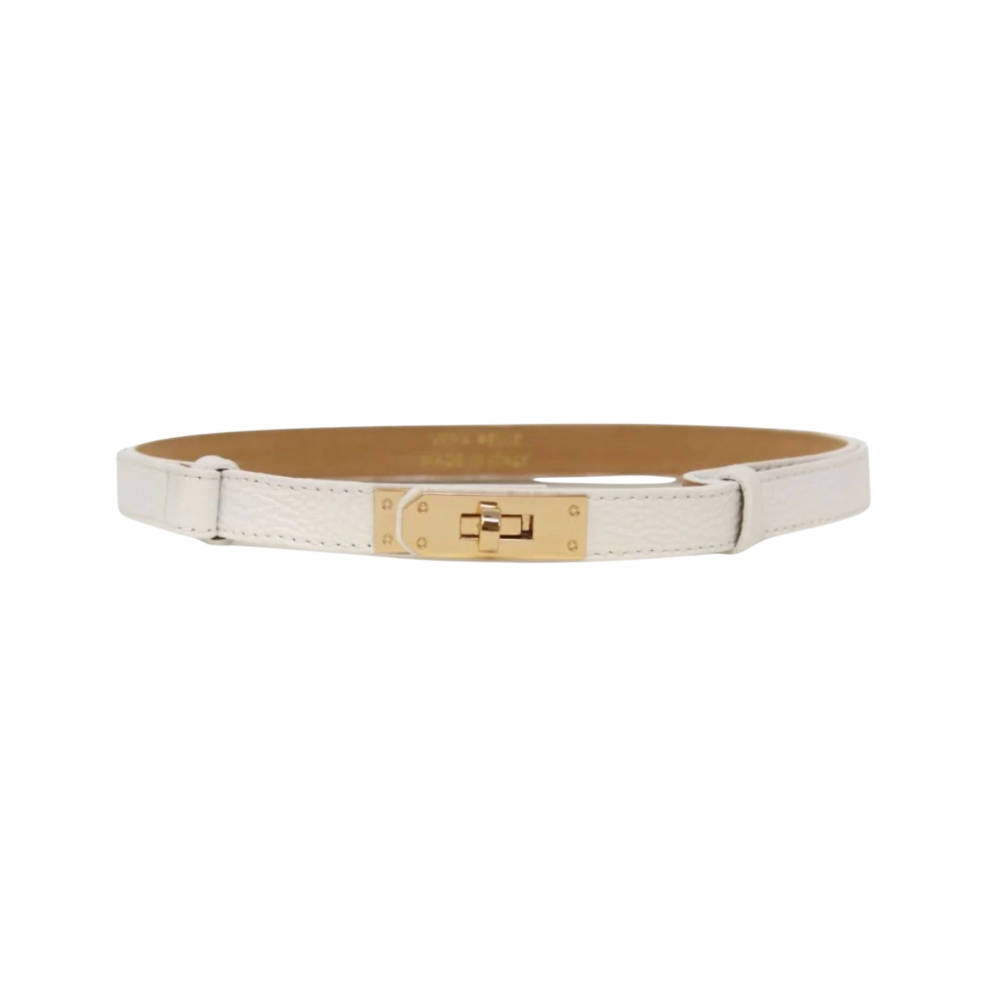 White belt with a gold buckle on a white background
