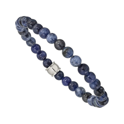 Chisel Men's Stainless Steel Polished Blue Sodalite Beaded Stretch Bracelet