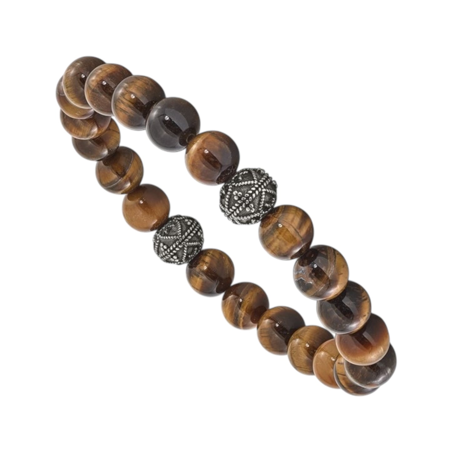 Chisel Stainless Steel Antiqued and Polished 10mm Tiger's Eye Stretch Bracelet