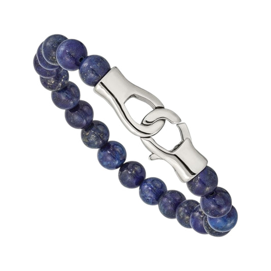 Chisel Stainless Steel Polished Genuine Blue Lapis Beaded Bracelet